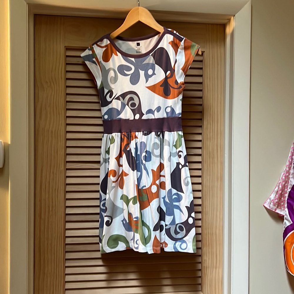 Tea Collection Cap Sleeve Tweet Dress Size 12 Birds Abstract Cotton School